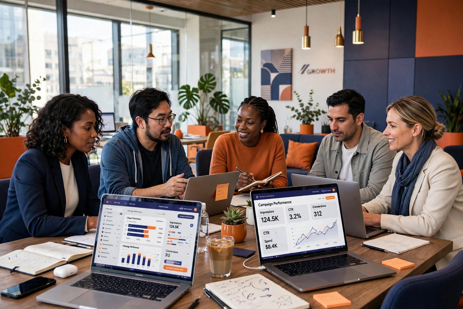 Modern agency workspace where client strategies are built