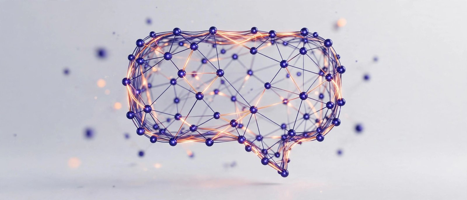 Abstract visualization of AI automation — a neural network forming a chat bubble
