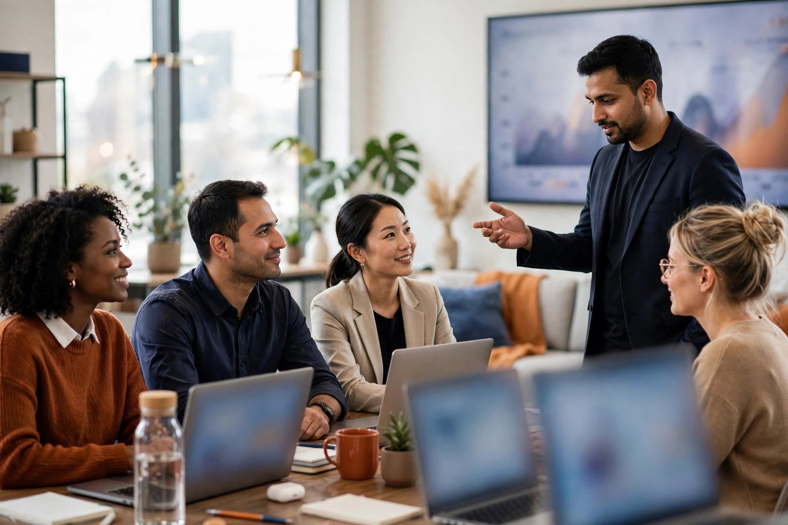 Digital Surgeons Hub team collaborating with a client in a bright modern office
