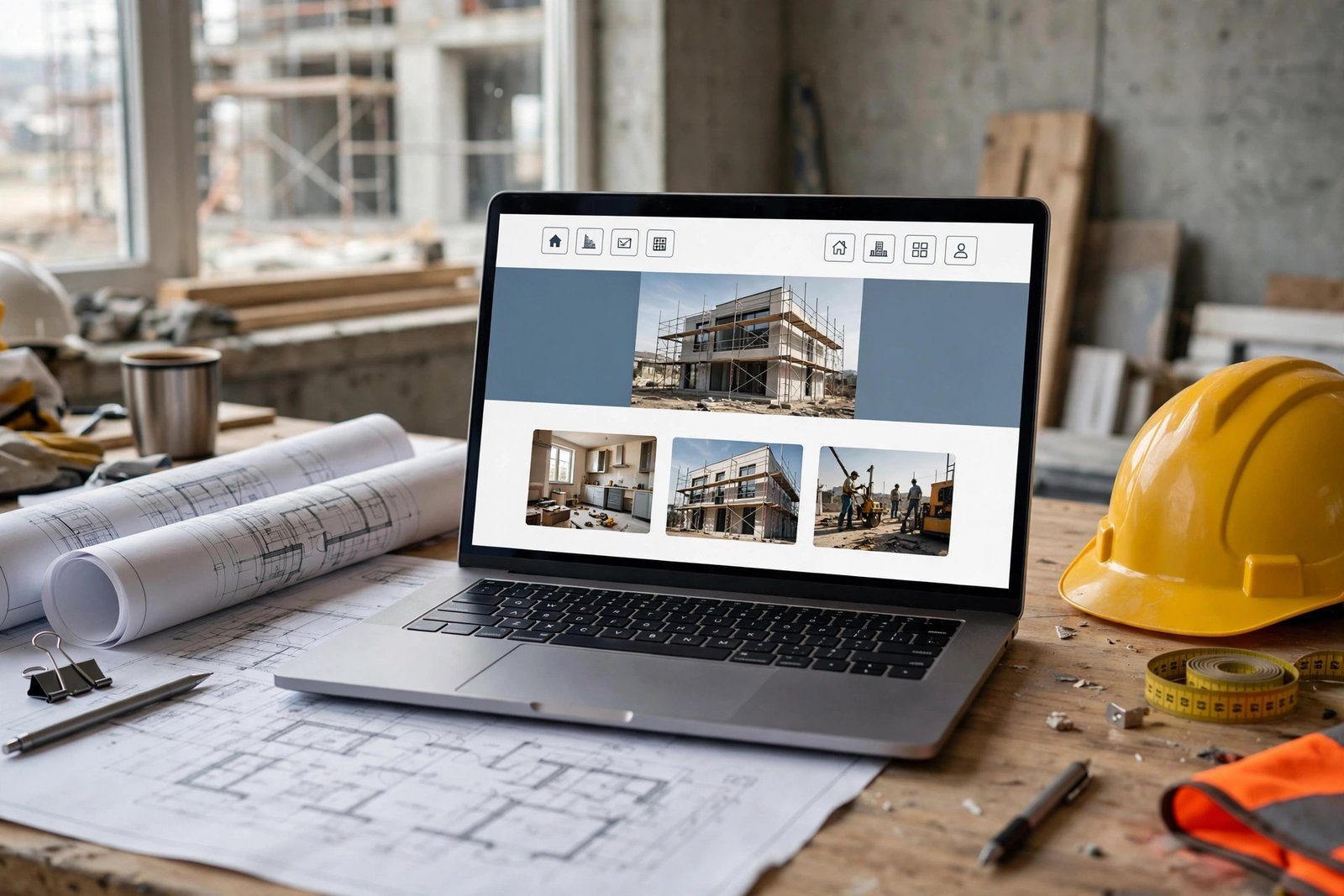 Contractor website design on a laptop at a job site