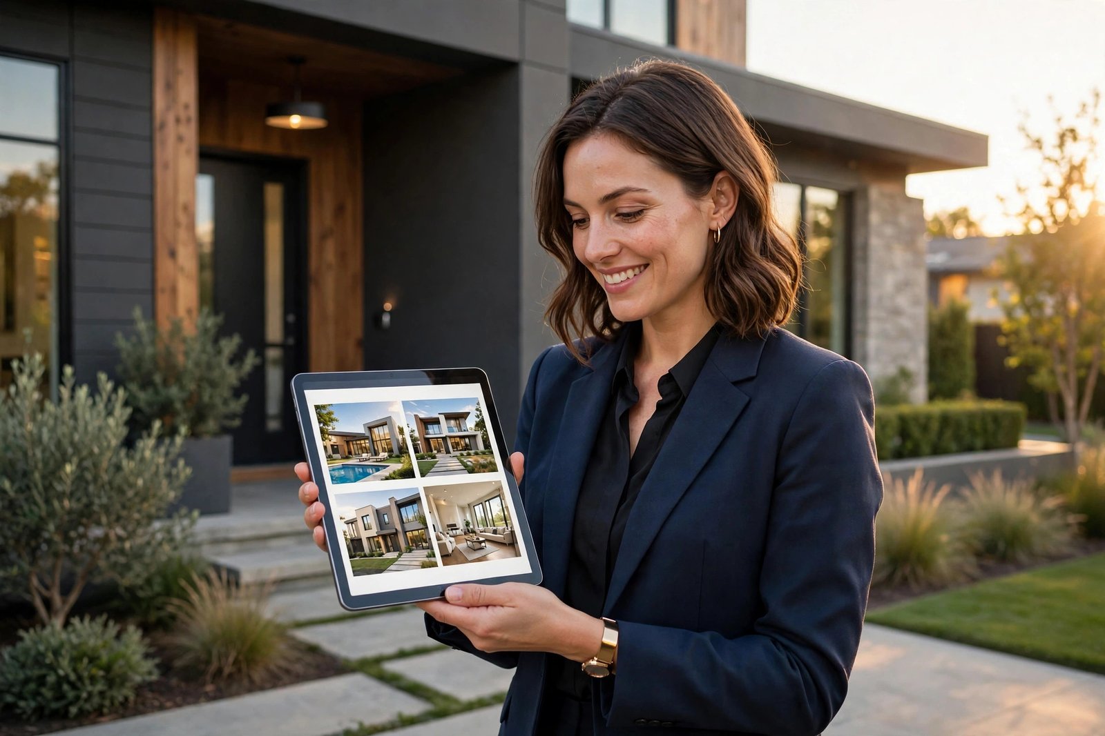 AI for real estate agents: agent using a tablet at a property